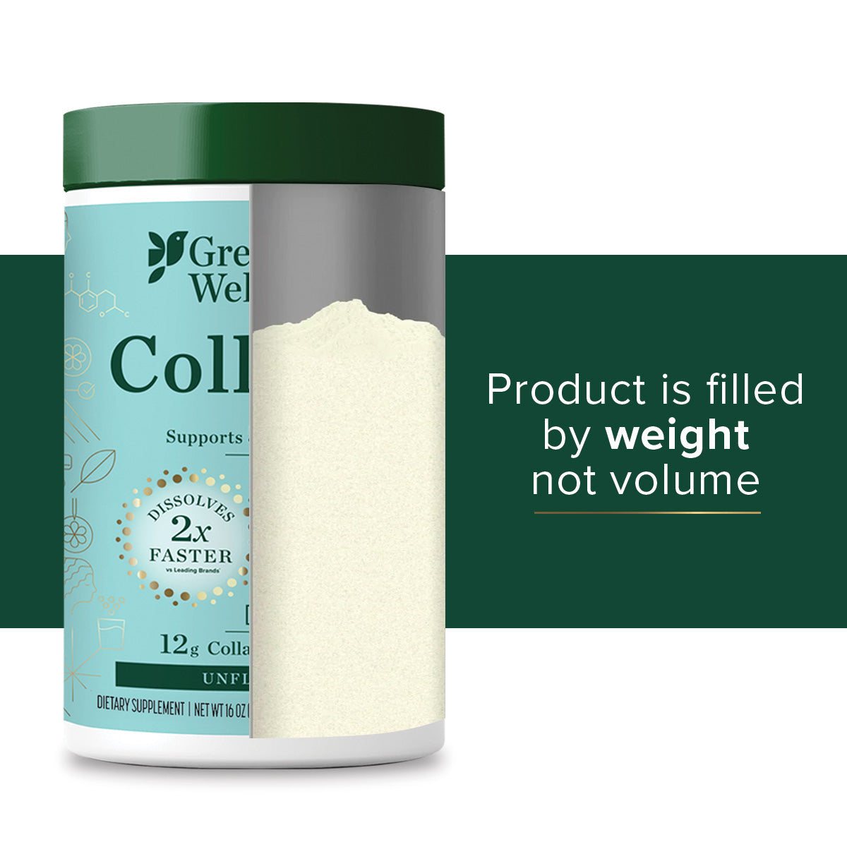16oz tub of sustainable marine collagen peptides, 12g per serving, 37 servings, supports skin, hair, nails, joints, and digestion, MSC certified.