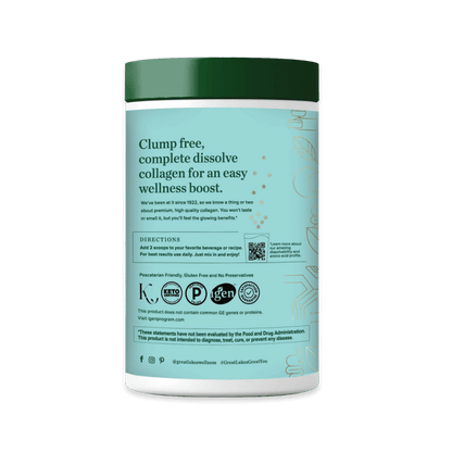 16oz tub of sustainable marine collagen peptides, 12g per serving, supports aging, MSC certified.